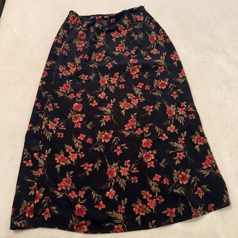 Vtg 90s Y2K Dark Floral Maxi Skirt Size Med Fairy Grunge Whimsigoth Indie Boho